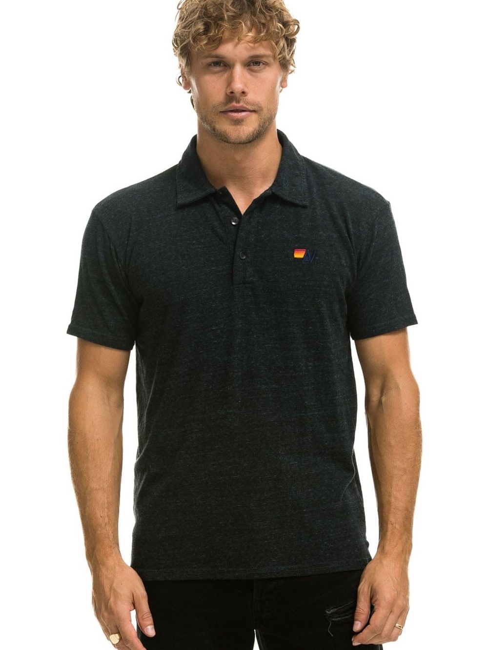 Aviator Nation Unisex Classic Short Sleeve Single Stitched Polo Shirt - Charcoal